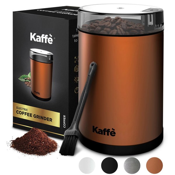 Kaffe Electric Coffee Grinder - 14 Cup (3.5oz) with Cleaning Brush. Easy On/Off, Copper KF2030